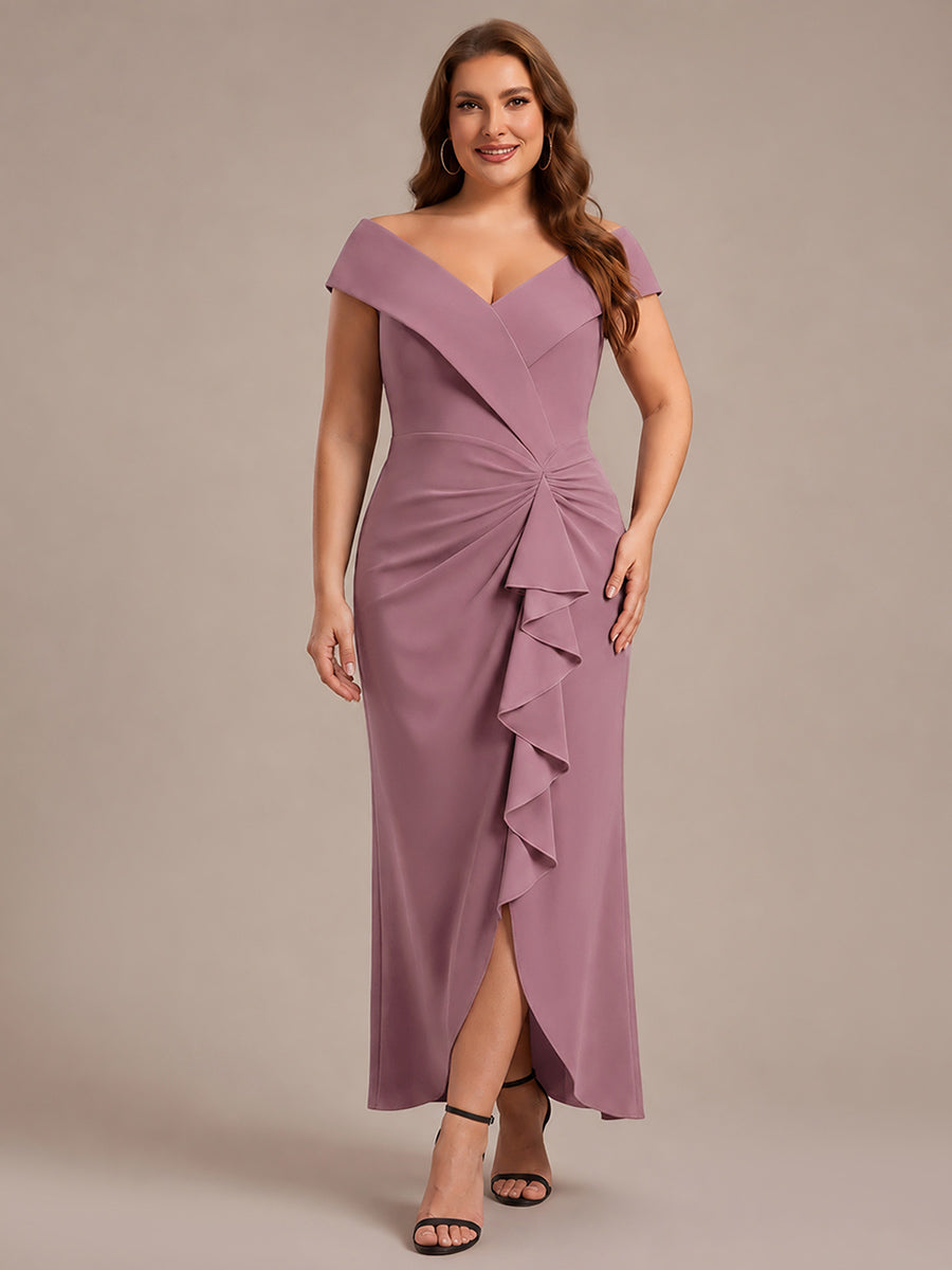 Plus Size Slit Crepe Evening Dress #color_Purple Orchid