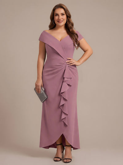 Plus Size Slit Crepe Evening Dress