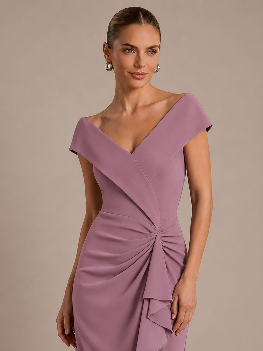 Ruffle Crepe Cap Sleeve Evening Dress #color_Purple Orchid