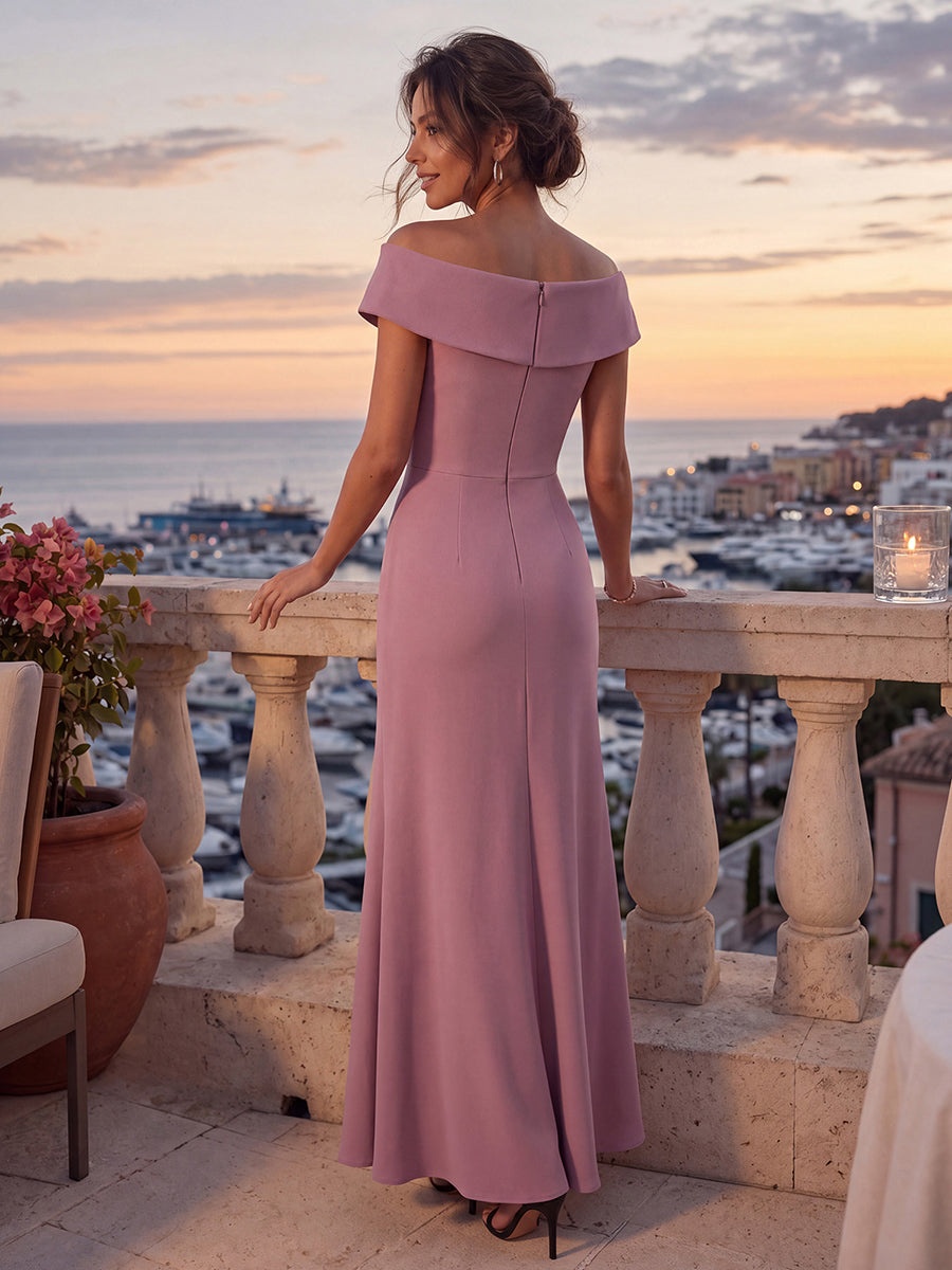 Ruffle Crepe Cap Sleeve Evening Dress #color_Purple Orchid