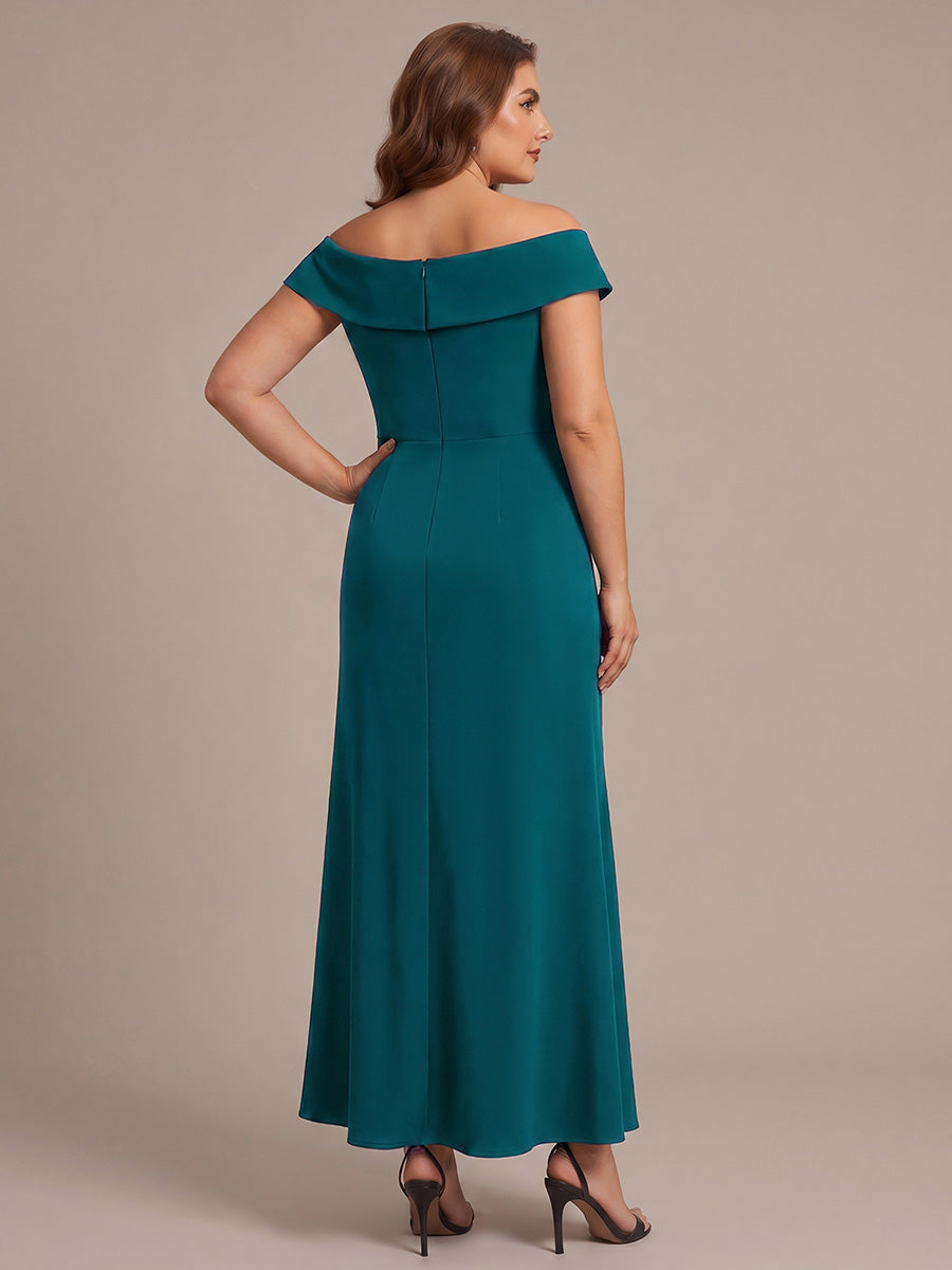 Ruffle Crepe Cap Sleeve Evening Dress #color_Teal Blue