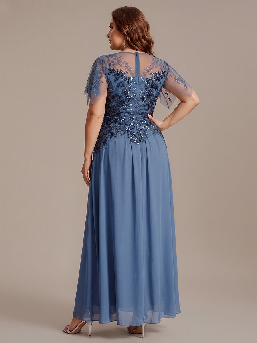 Embroidered Sequin Ruffle Sleeve Black Tie Evening Dress #color_Dusty Blue
