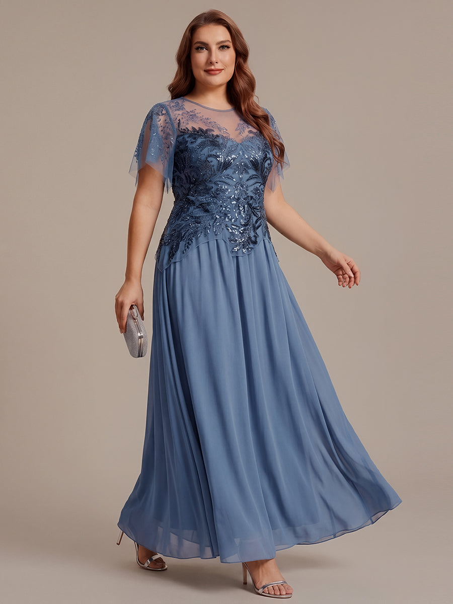 Embroidered Sequin Ruffle Sleeve Black Tie Evening Dress #color_Dusty Blue