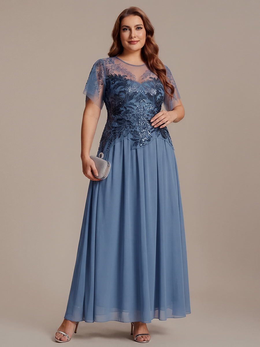 Embroidered Sequin Ruffle Sleeve Black Tie Evening Dress #color_Dusty Blue