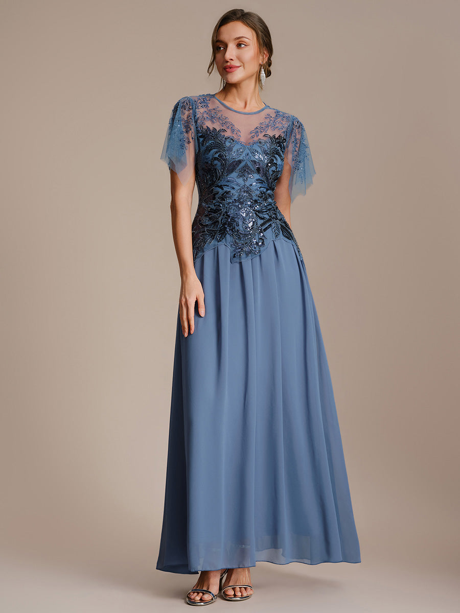 Embroidered Sequin Ruffle Sleeve Black Tie Evening Dress #color_Dusty Blue