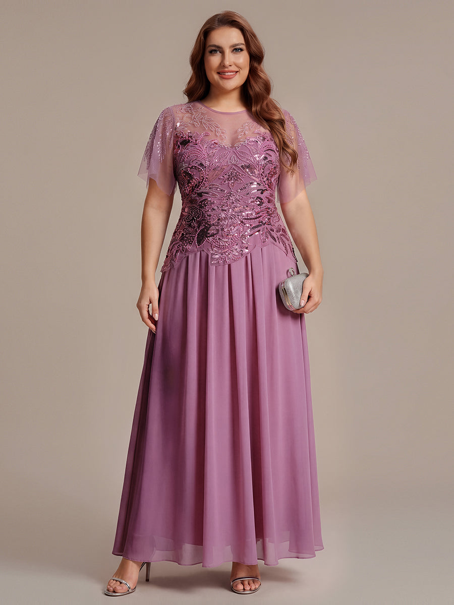 Embroidered Sequin Ruffle Sleeve Black Tie Evening Dress #color_Purple Orchid