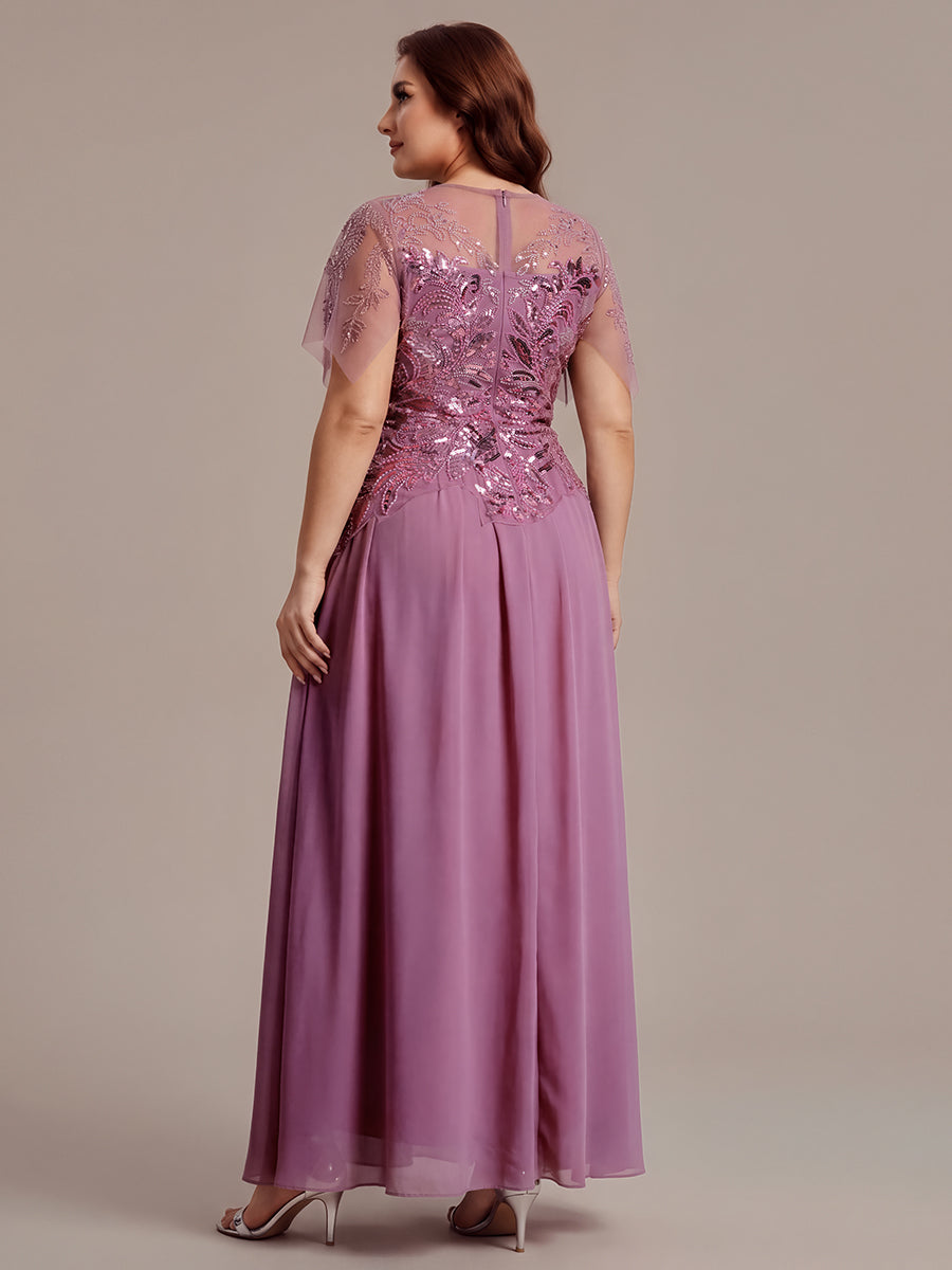Embroidered Sequin Ruffle Sleeve Black Tie Evening Dress #color_Purple Orchid