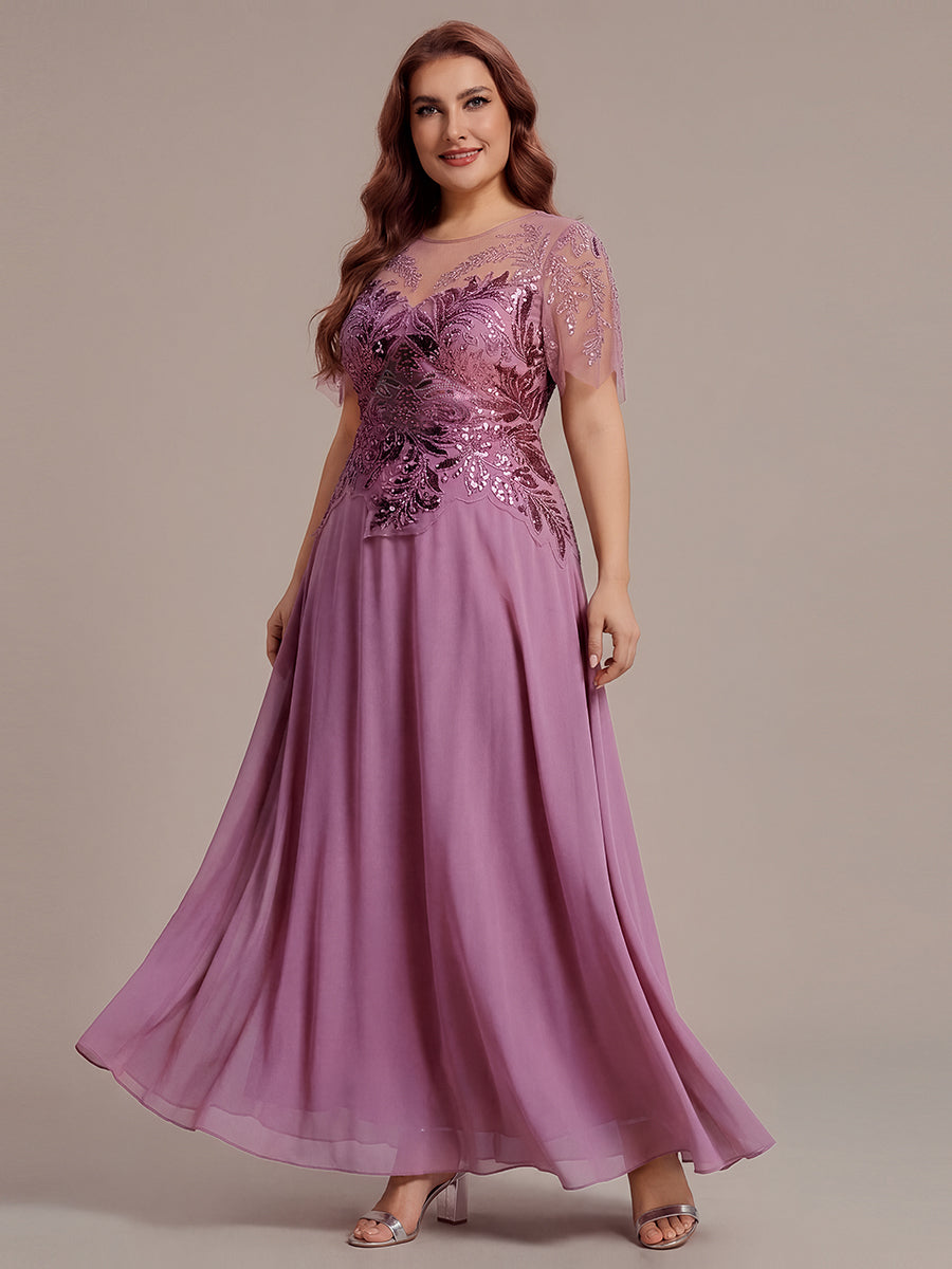 Embroidered Sequin Ruffle Sleeve Black Tie Evening Dress #color_Purple Orchid