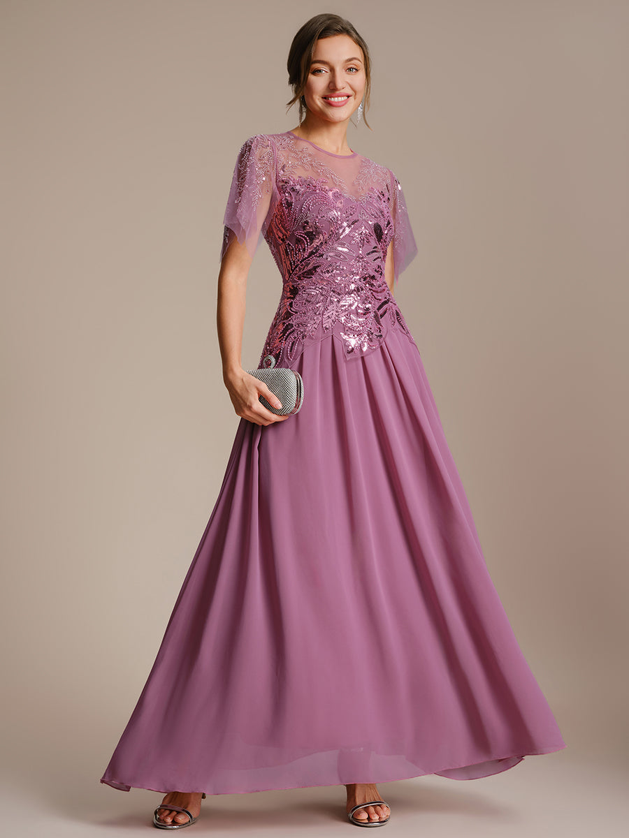 Embroidered Sequin Ruffle Sleeve Black Tie Evening Dress #color_Purple Orchid