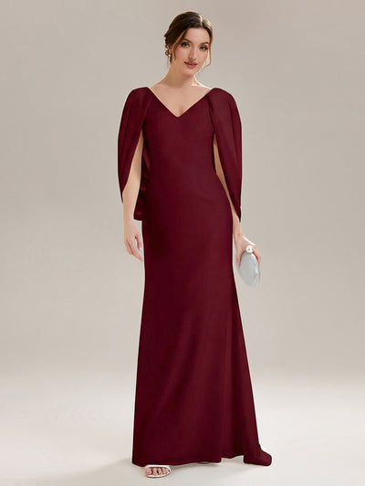 Tie-Front Knit Cape Sleeve Evening Dress