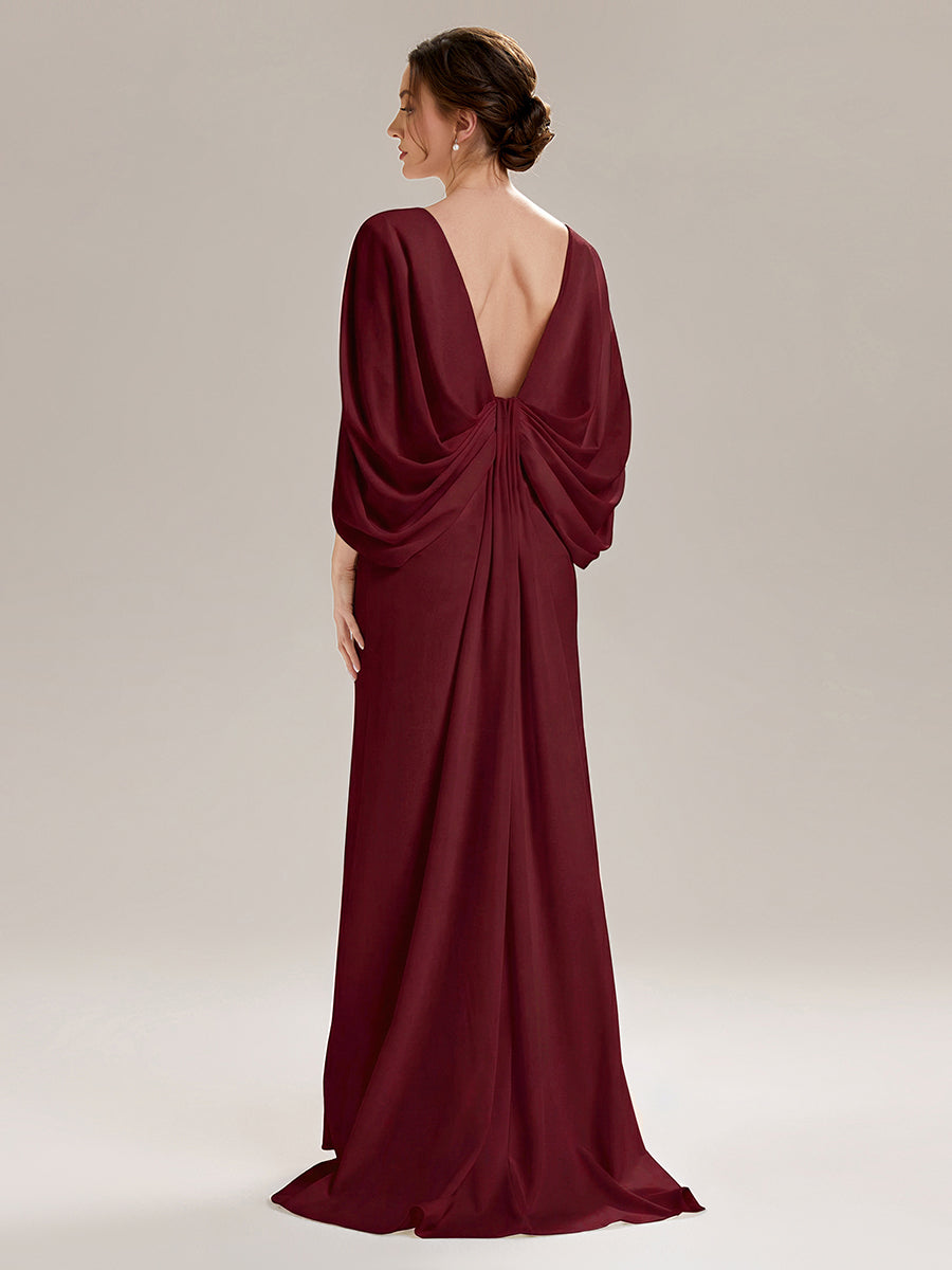 Cape Sleeve V-Neck Formal Evening Dress with Open Back - Ever-Pretty US