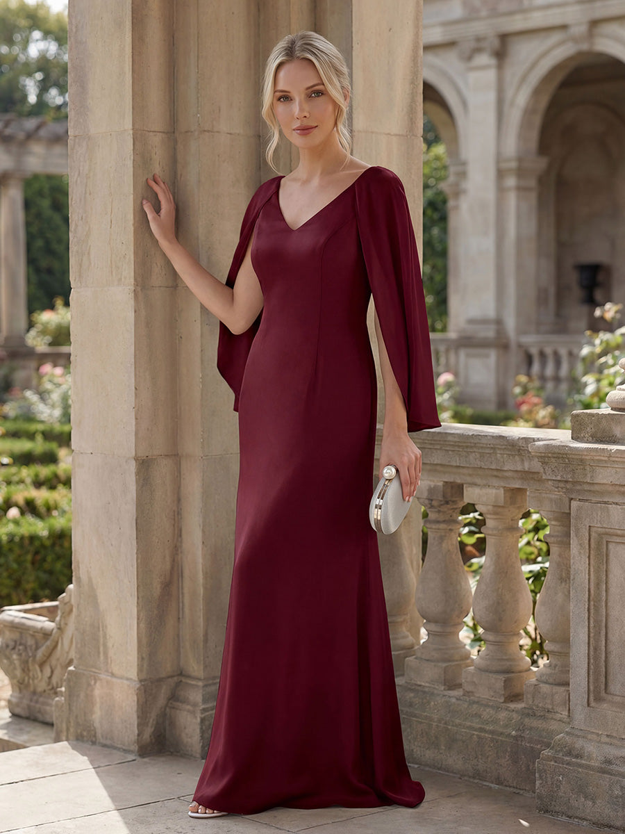 burgundy cape dress Sleeve V-Neck Formal Evening with Open Back Color:Light Indigo SHEIN VCAY Plus Size Ideal for formal occasions Push Winter sale returning