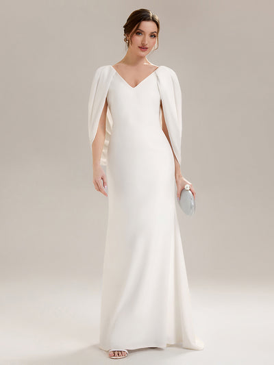 Tie-Front Knit Cape Sleeve Evening Dress