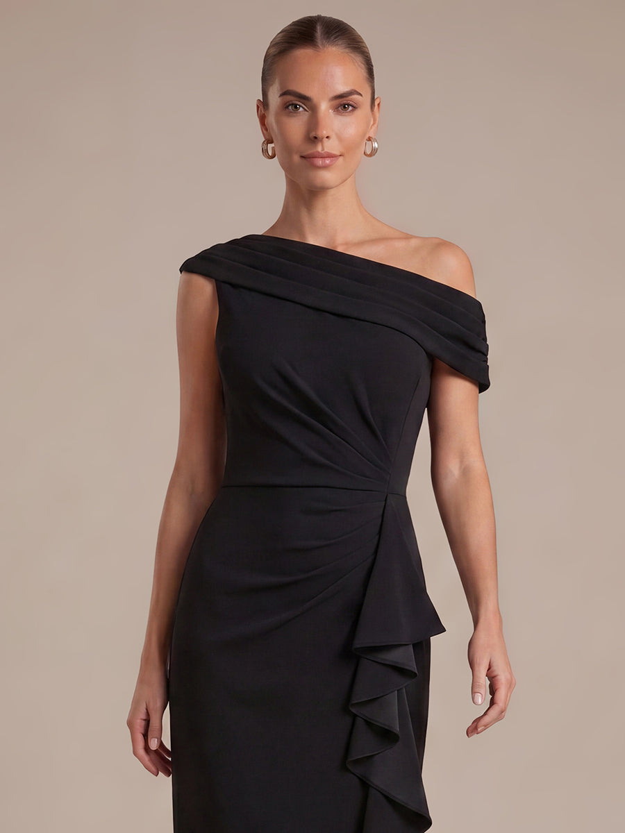 Crepe Off-the-shoulder Sleeve Mermaid Evening Dress #color_Black