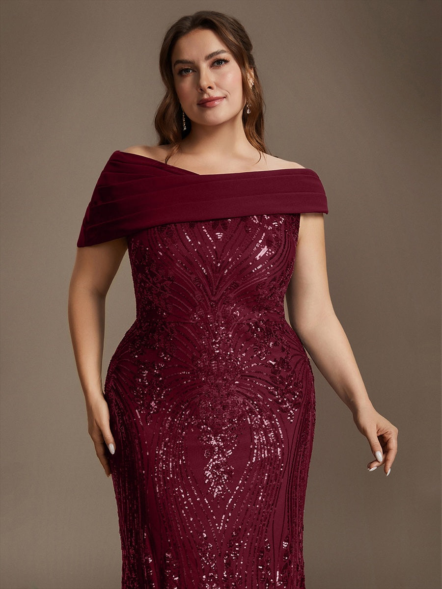 burgundy sequin dress plus size Sequins Evening Hauture Women's Solid Color