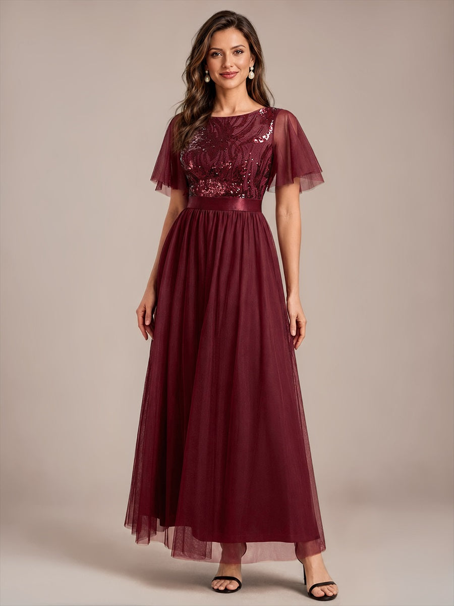 burgundy see through dress Ever-Pretty Sequin Tulle Ruffle Sleeve Evening Occasion Dress Are you ready for