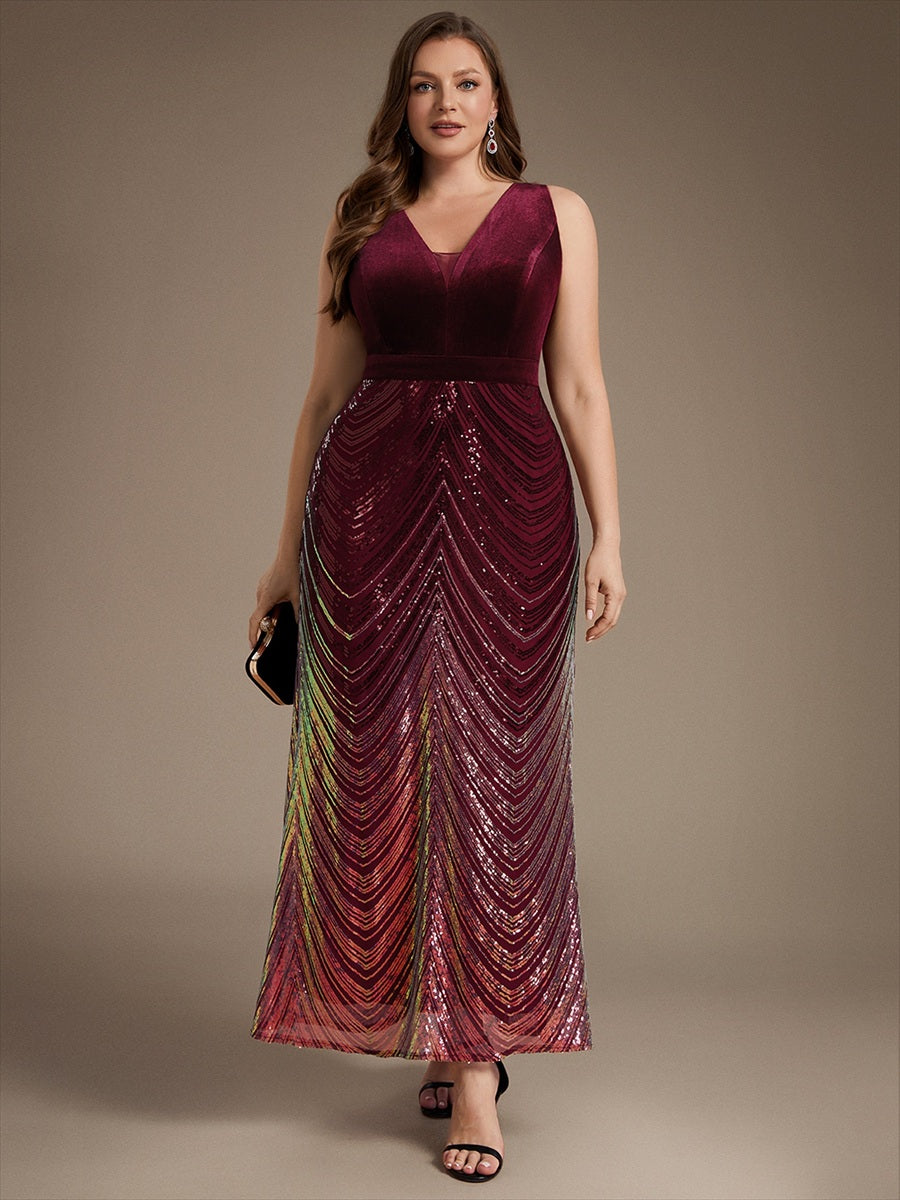 Sequins Sleeveless Mermaid Evening Dress #color_Burgundy