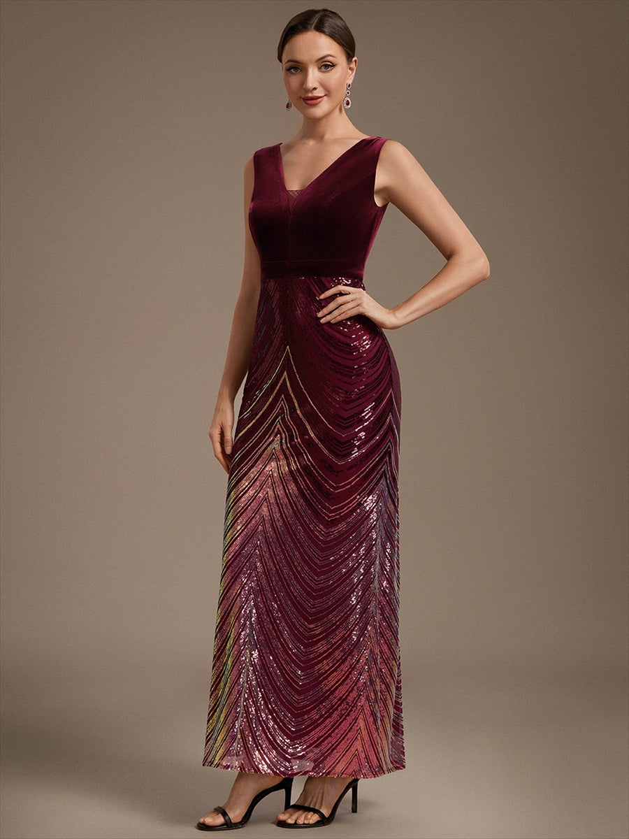 Sequins Sleeveless Mermaid Evening Dress #color_Burgundy
