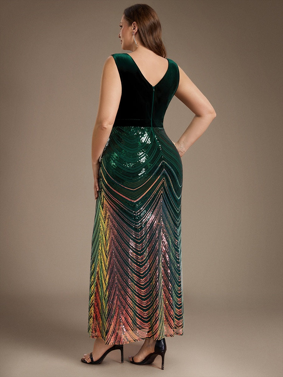 Sequins Sleeveless Mermaid Evening Dress #color_Dark Green