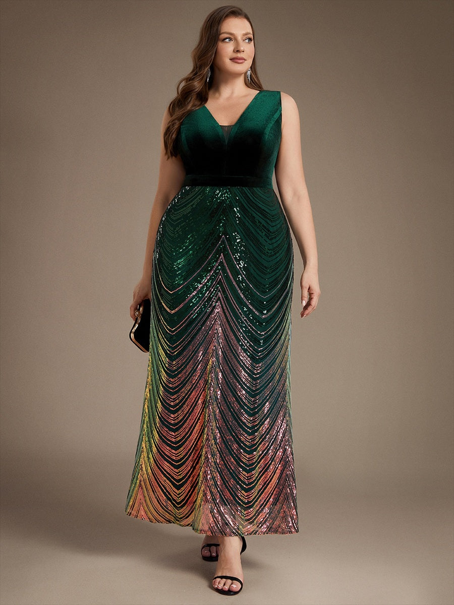 Sequins Sleeveless Mermaid Evening Dress #color_Dark Green