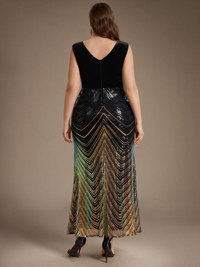 Plus Size Sequins Sleeveless Mermaid Formal Dress #color_Black & Gold