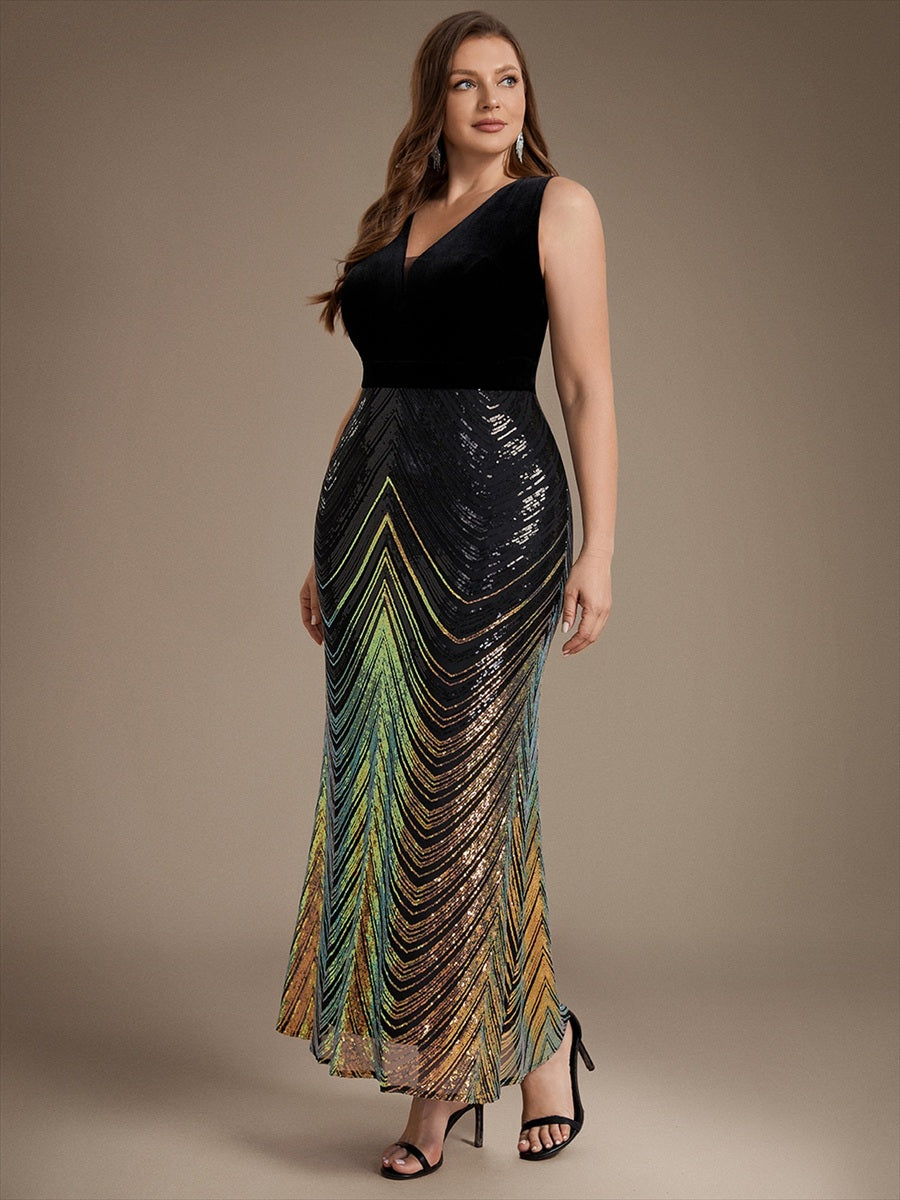 Sequins Sleeveless Mermaid Evening Dress #color_Black & Gold
