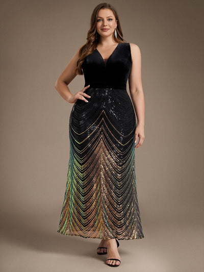 Plus Size Sequins Sleeveless Mermaid Formal Dress