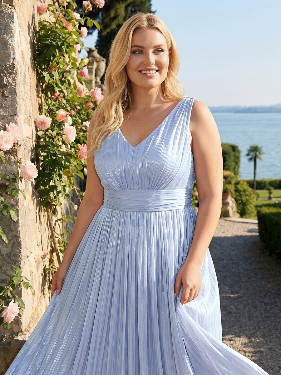 Gathered Sea-island filament fabircs Sleeveless Evening Dress #color_Light Dusty Blue