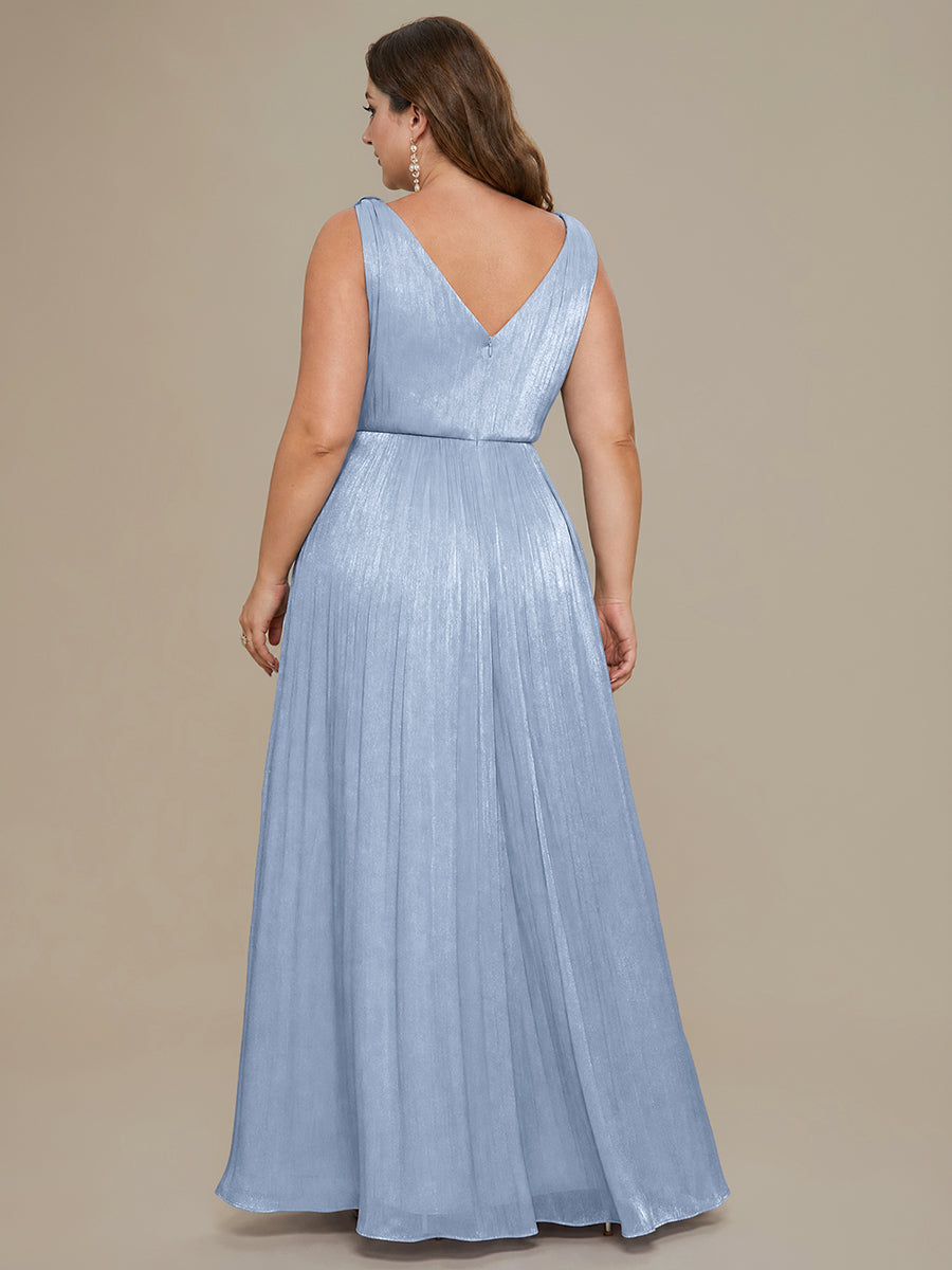 Gathered Sea-island filament fabircs Sleeveless Evening Dress #color_Light Dusty Blue