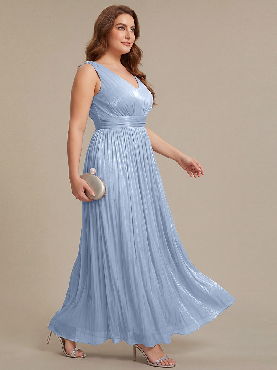 Plus Size Gathered Sea-island filament fabircs Evening Dress #color_Light Dusty Blue