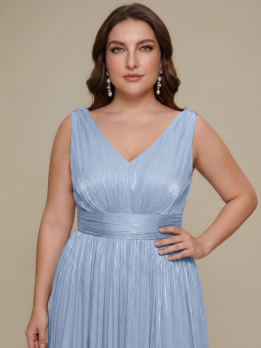 Gathered Sea-island filament fabircs Sleeveless Evening Dress #color_Light Dusty Blue