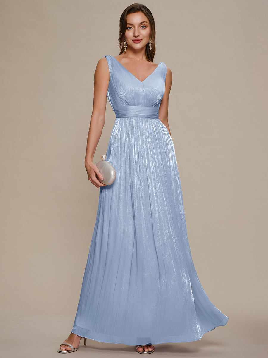 Gathered Sea-island filament fabircs Sleeveless Evening Dress #color_Light Dusty Blue