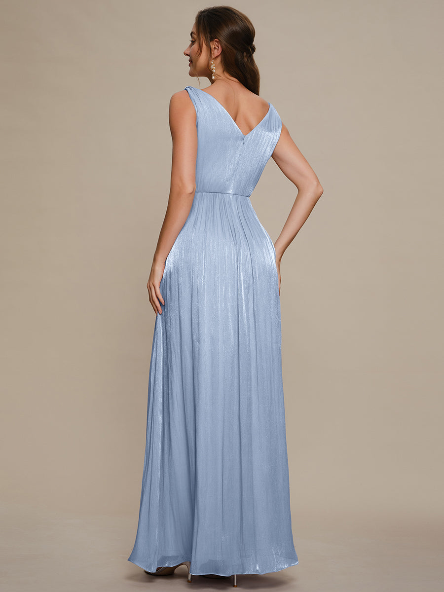 Gathered Sea-island filament fabircs Sleeveless Evening Dress #color_Light Dusty Blue