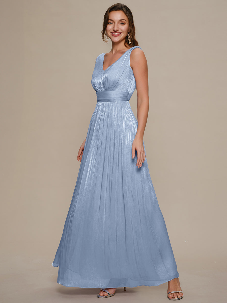 Gathered Sea-island filament fabircs Sleeveless Evening Dress #color_Light Dusty Blue