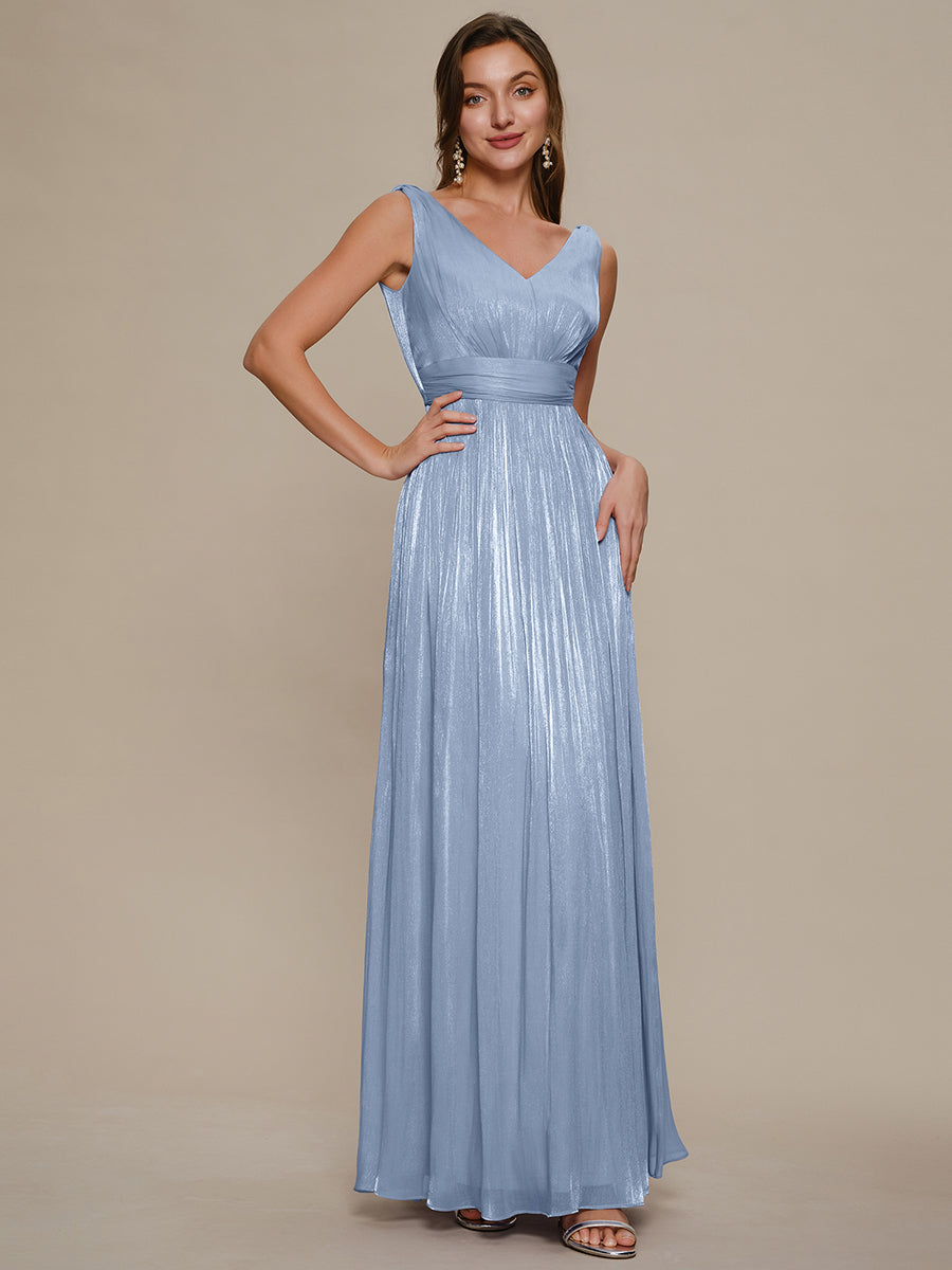 Gathered Sea-island filament fabircs Sleeveless Evening Dress #color_Light Dusty Blue