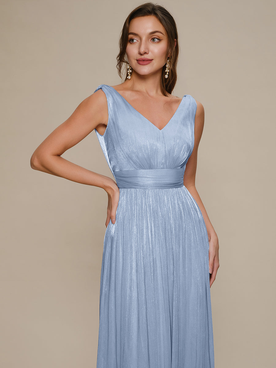 Gathered Sea-island filament fabircs Sleeveless Evening Dress #color_Light Dusty Blue