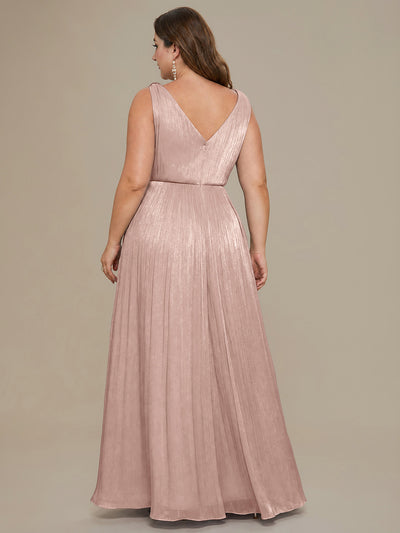 Plus Size Gathered Sea-island filament fabircs Evening Dress #color_Dusty Rose