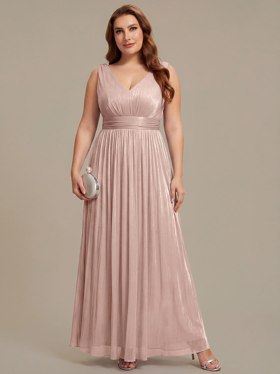 Plus Size Gathered Sea-island filament fabircs Evening Dress #color_Dusty Rose