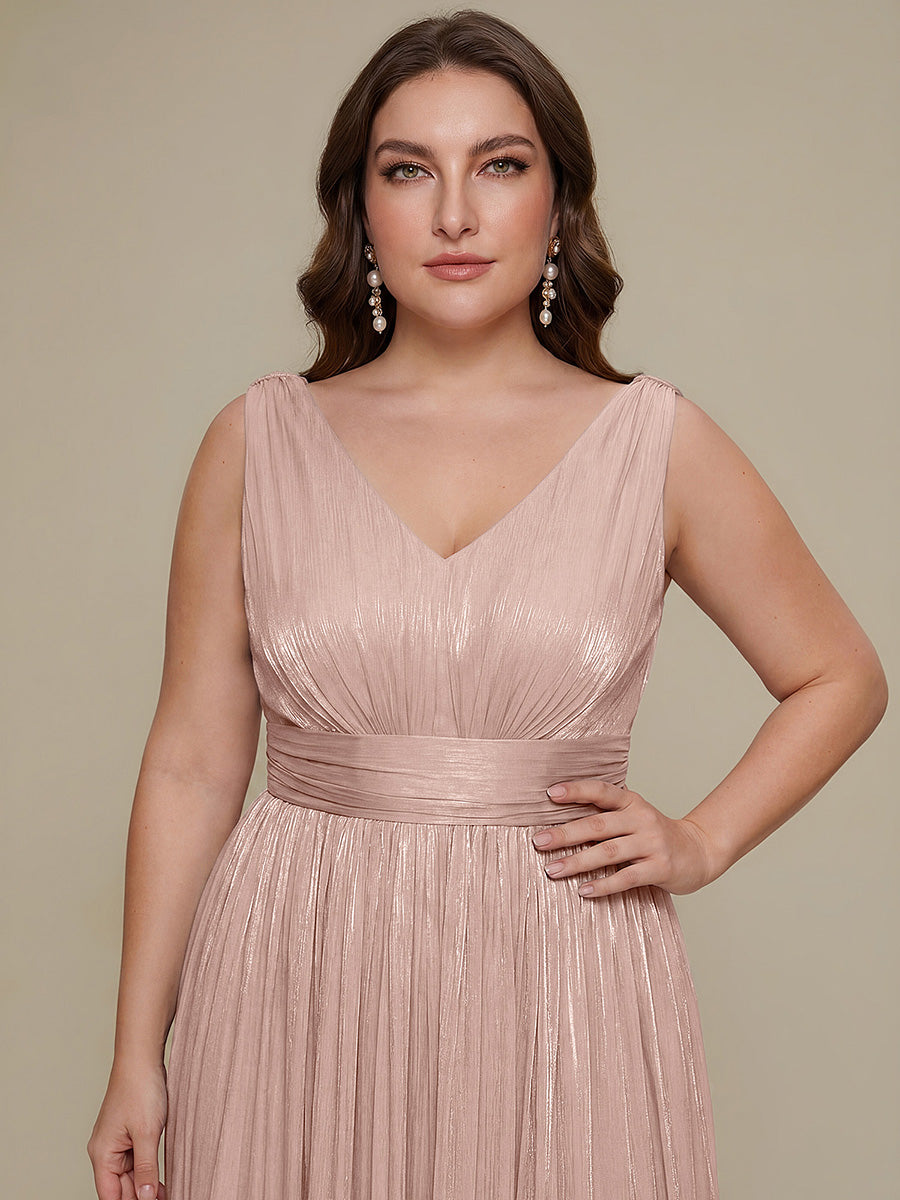 Gathered Sea-island filament fabircs Sleeveless Evening Dress #color_Dusty Rose
