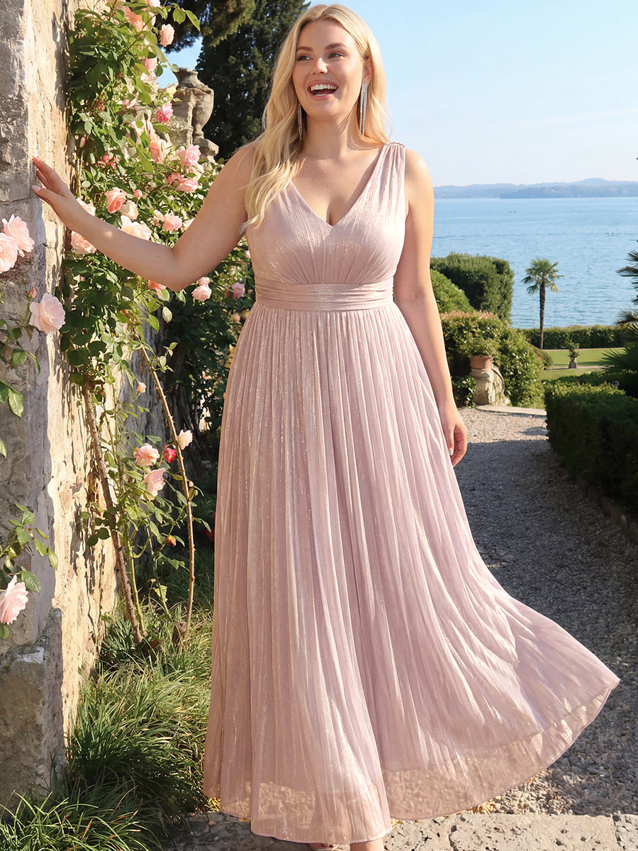 Gathered Sea-island filament fabircs Sleeveless Evening Dress #color_Dusty Rose