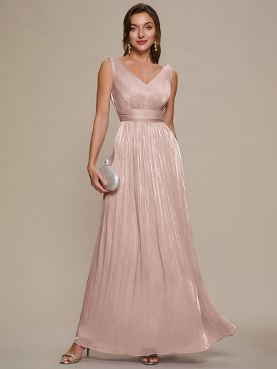 Gathered Sea-island filament fabircs Sleeveless Evening Dress