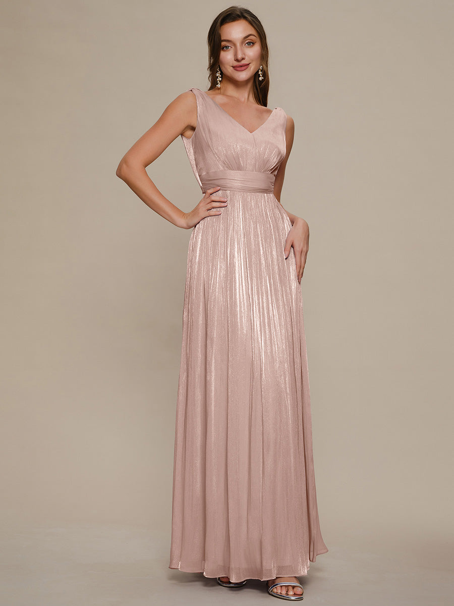 Gathered Sea-island filament fabircs Sleeveless Evening Dress #color_Dusty Rose