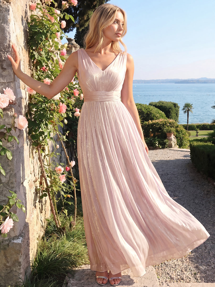 Gathered Sea-island filament fabircs Sleeveless Evening Dress #color_Dusty Rose