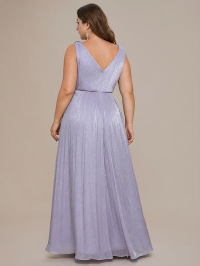Plus Size Gathered Sea-island filament fabircs Evening Dress #color_Frosted Lilac