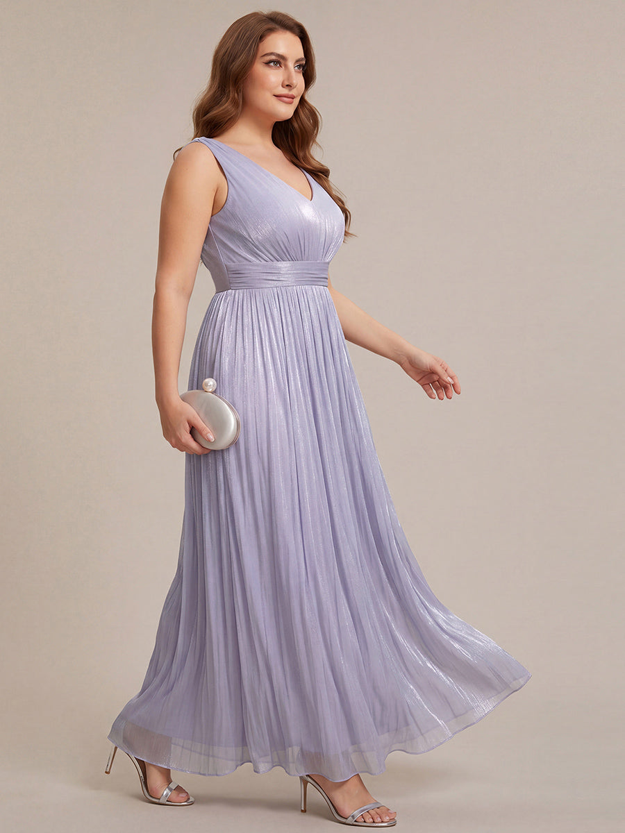 Plus Size Gathered Sea-island filament fabircs Evening Dress #color_Frosted Lilac