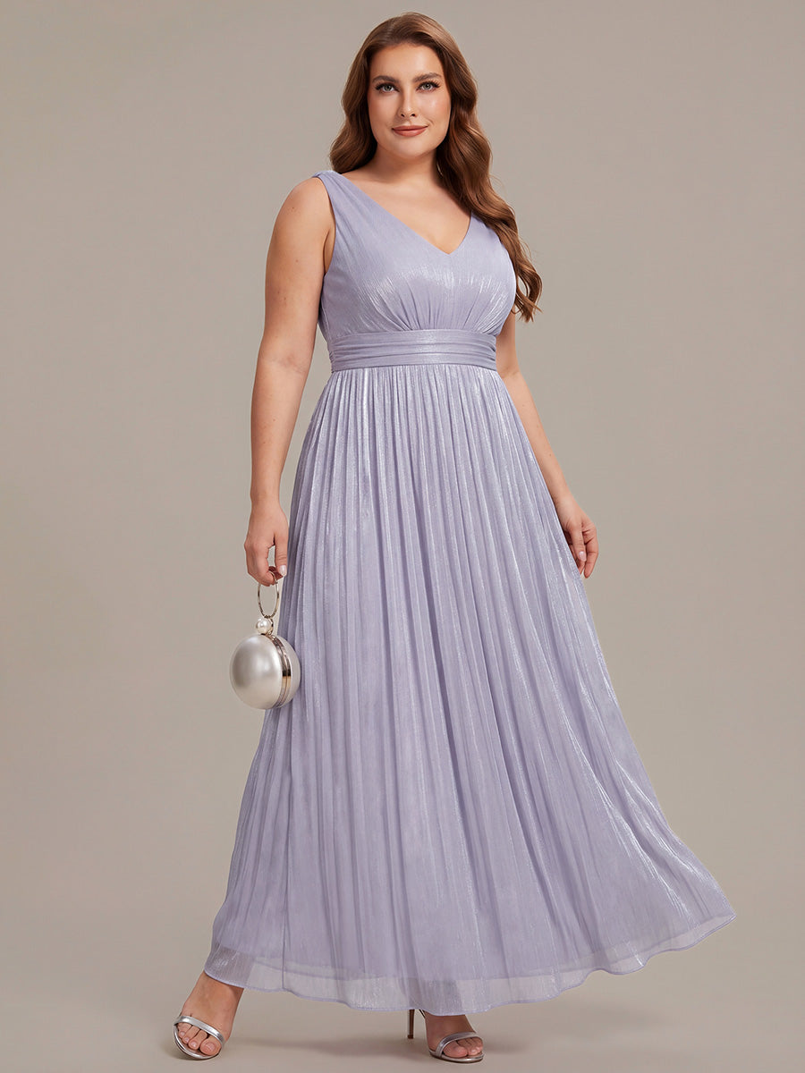 Ever-Pretty Plus Size Shimmer V Neck Long Formal Dress with Pleated Waist
