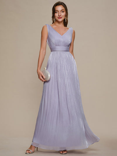 Gathered Sea-island filament fabircs Sleeveless Evening Dress