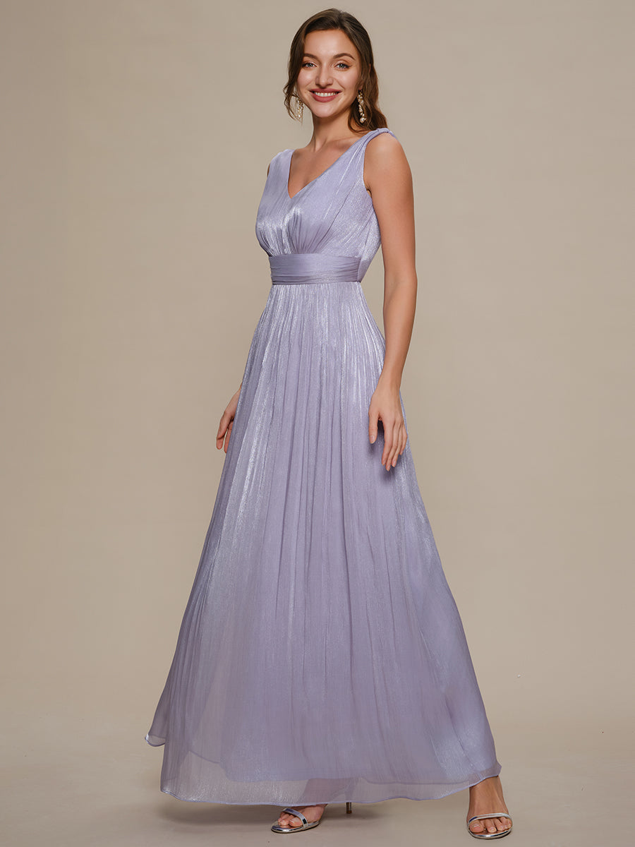 Gathered Sea-island filament fabircs Sleeveless Evening Dress #color_Frosted Lilac