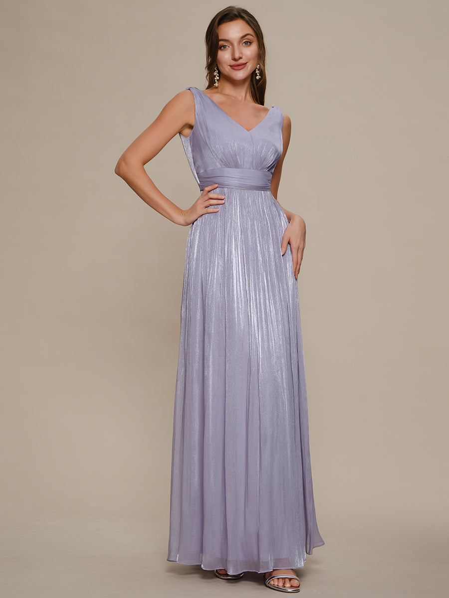 Ever-Pretty Shimmer V Neck Long Formal Dress with Pleated Waist Ever-Pretty Shimmer V Neck Long Formal Dress with Pleated Waist