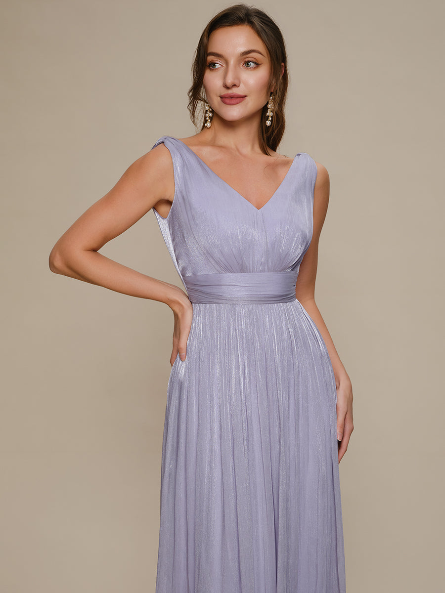 Gathered Sea-island filament fabircs Sleeveless Evening Dress #color_Frosted Lilac
